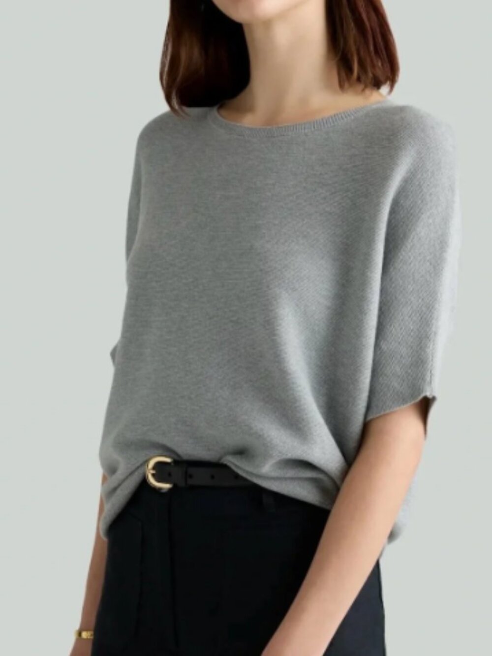 Quince Lightweight Cotton Cashmere Link-Stitch Dolman Sweater XL Heather Grey